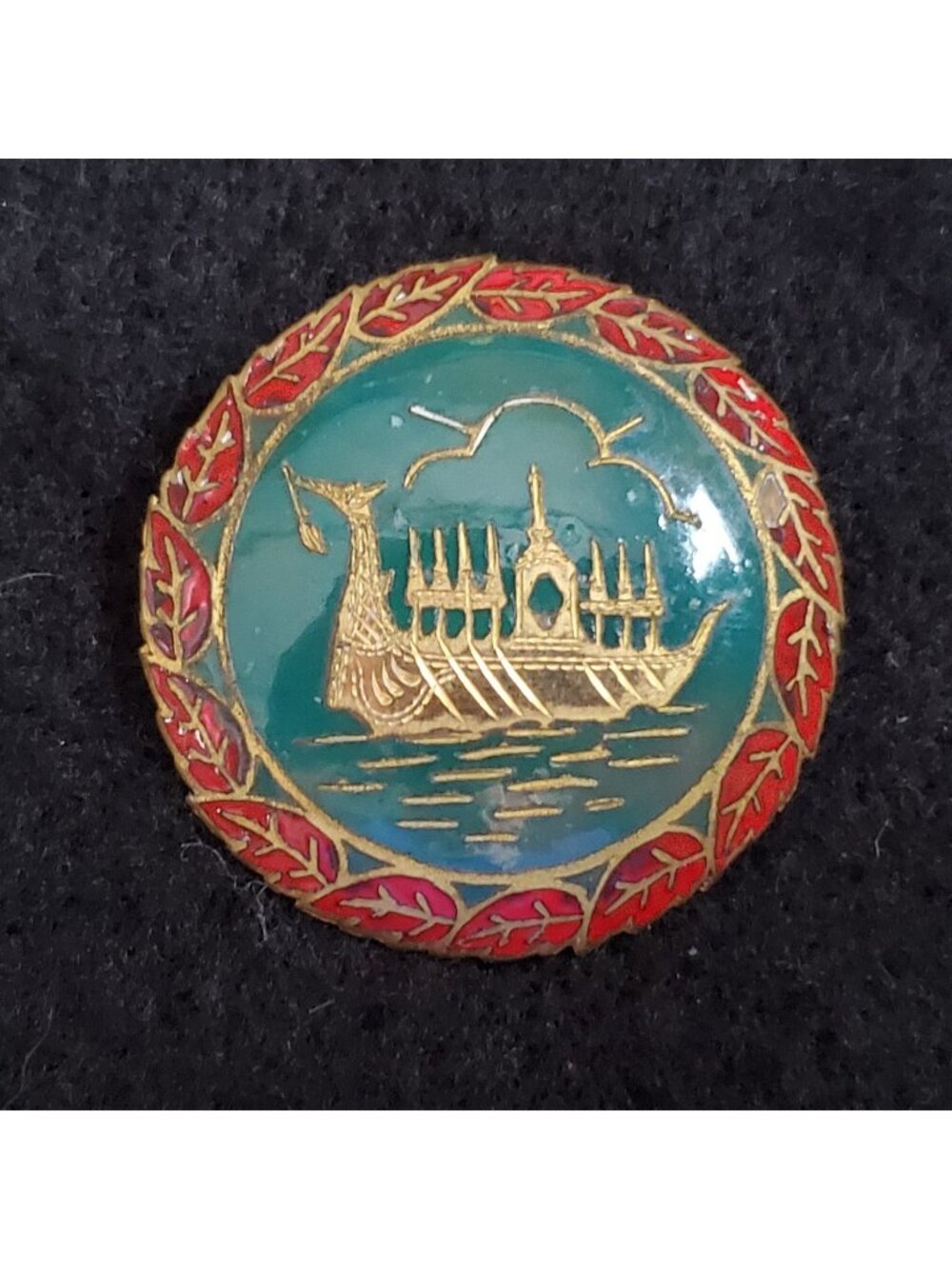 Vintage Thai Royal Barge Brooch Siam Enamel 1.5"
